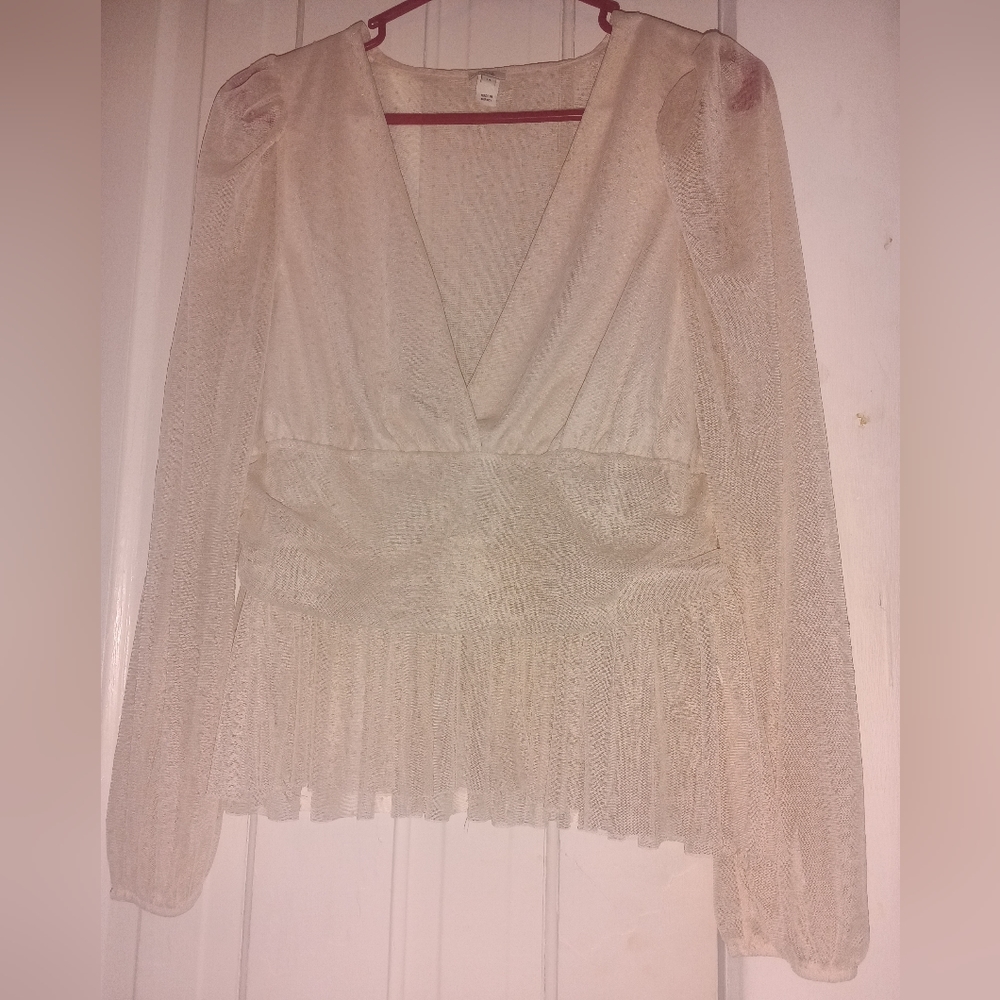 Pale pink sheer long sleeve top